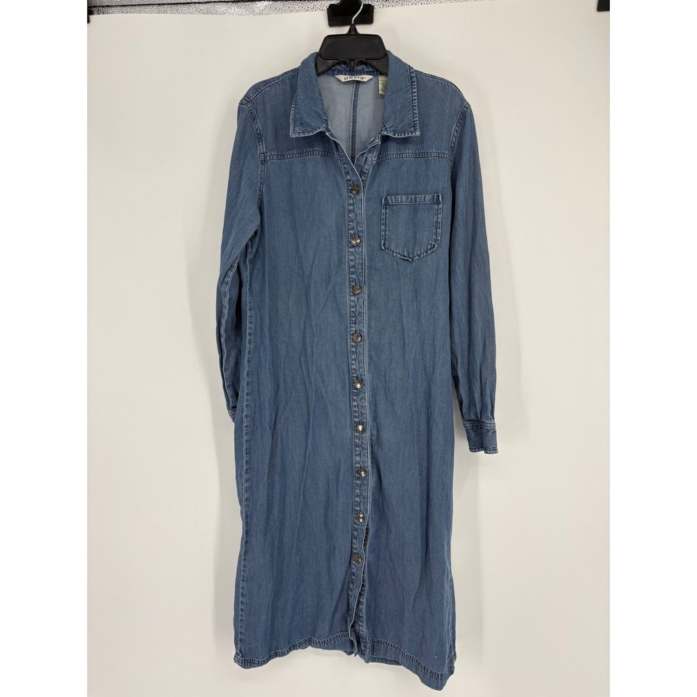 Orvis Shirt Dress Women S Blue Denim Tencel Cotton Midi Button Front Long Sleeve